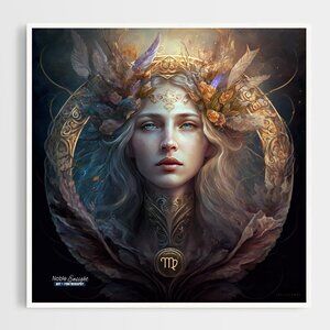 8x8 Virgo Zodiac The Maiden Wall Art‎ Illustration Watercolor Oil Painting Print